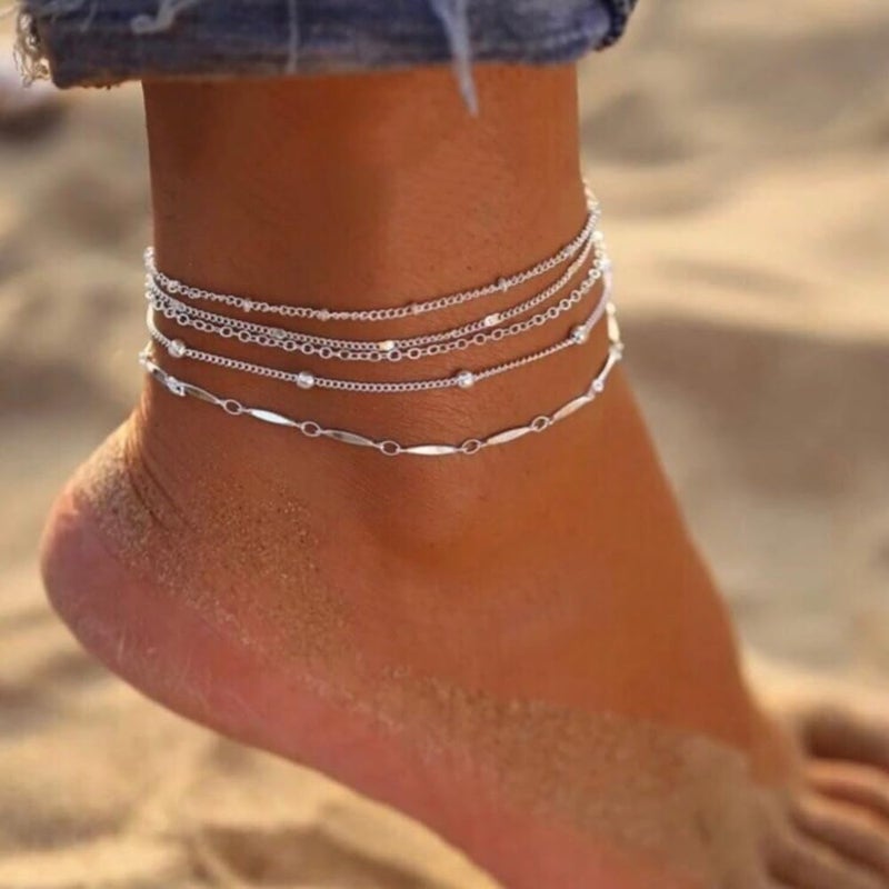 LEXODY Silver/Gold Anklets for Women, Sterling Silver Evil Eye Ankle Bracelets for Women Trendy Dainty Waterproof Anklets Set Adjustable Layered Anklet Bracelets for Women Silver Jewelry Gift - Image 3